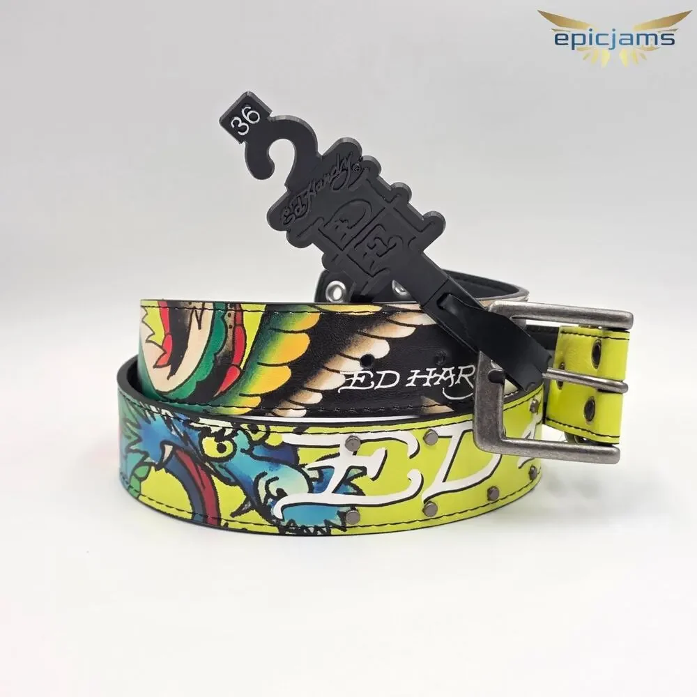 Ed Hardy Dragon Tattoo Neon Print Belt Men's Size 36 New